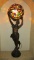 Brass Woman Holding Leaded Stained Glass Lighted
