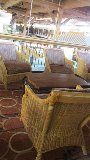 (4) Wicker Chairs With Cushions & Coffee Tables -