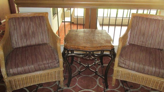 (2) Wicker Chairs & End Table - Ua