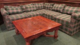 Green Plaid Sectional Couch & Large Coffee Table