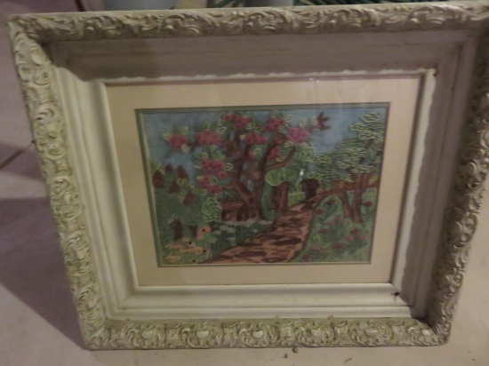 Antique Landscape Art Cross-Stitched  - B