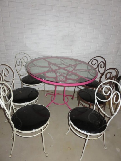 Metal Glass-Top Table With Chairs - B
