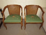 Pair Of Antique Embroidered King-Back Chair - B