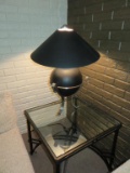 Glass-Top End Table With Black Lamp - B