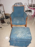 Antique Blue Chair With Ottoman - B