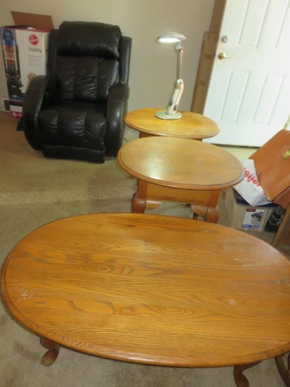 (3) Solid Oak Wood Tables-LR