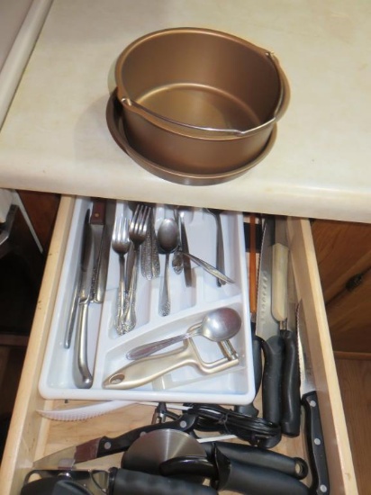 Cabinet & (4) Drawer Of Kitchen Items-K