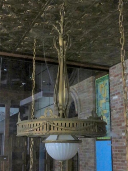 C - Large Tiffany Inspired Brass Chandelier