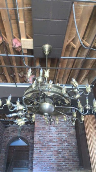 C - Tiffany-Style Brass Chandelier