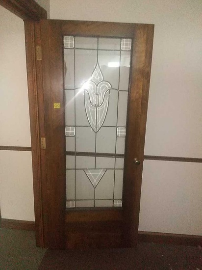 G - (2) Beveled Leaded Glass Oak Doors