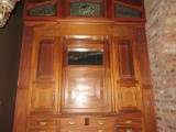 C - Oak Wood Wall Cabinet with (3) Stain Glass