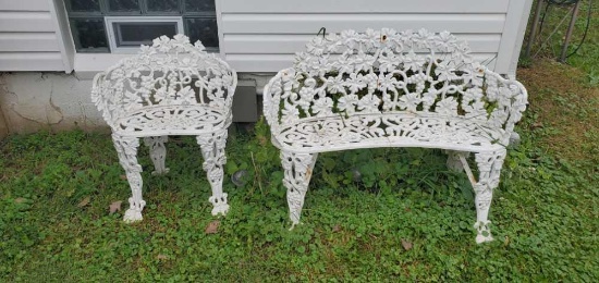 Cast Metal white painted chair (22" Wide) & setee (38" Wide)