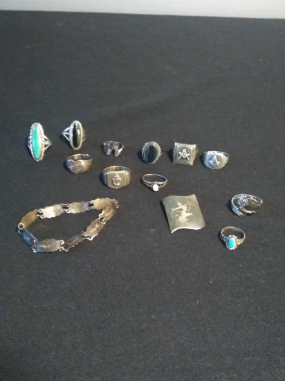 DR- Lot of Sterling Silver, Turquoise, Vintage, Mason's, USN Jewelry