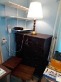 U- Antique Dresser, Lamp, Clock Radio & End table