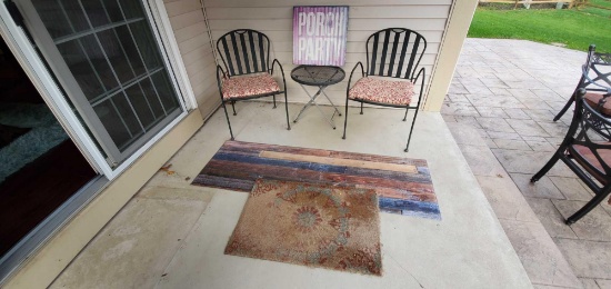 OUT- Outdoor Metal Table & Chairs Sign, (2) RUGS