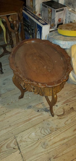A- Antique Serving Glass Tray Table