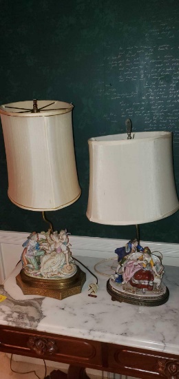 L- Antique Pair of Porcelain Lamps