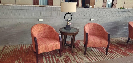 L- (2) Chairs, Table and Lamp