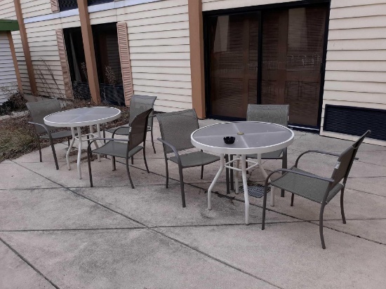 O- (2) Sets of Glass Table and Chairs
