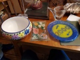 FR- Painted Glass Bowl, Tray, and Plate