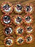 K- (12) Poker Chips from Bugsy's Hideaway, Las Vegas