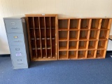 R- (2) Large Wood Divided Shelves, File Cabinet