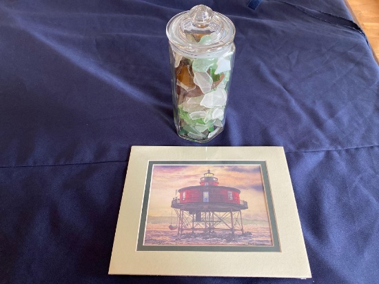 Jar of Erie Beach Glass from and Shoal Lighthouse Print Mark Sherman