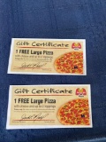 (2) 1 Free Large Pizza Gift Certificate
