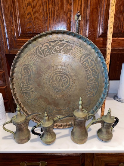 9- Arabic Brass Platter, Coffee Servers