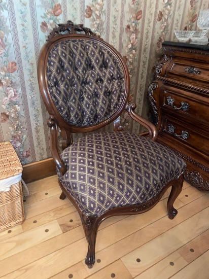 13- Upholstered Wood Frame Round Back Chair