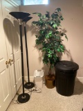 B- Pair of Floor Lamps, Ficus with Trash Cans