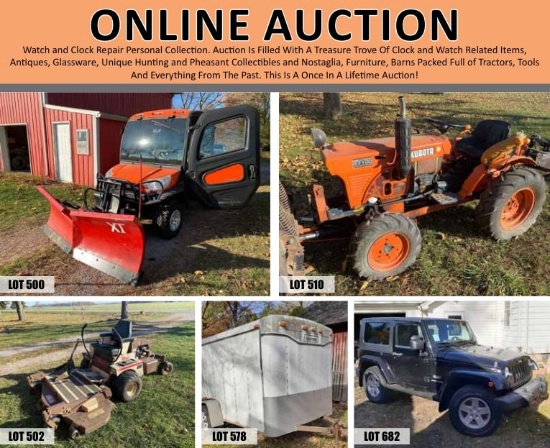 Jeep, Kubota Tractor, Trailer, & Antiques Auction!