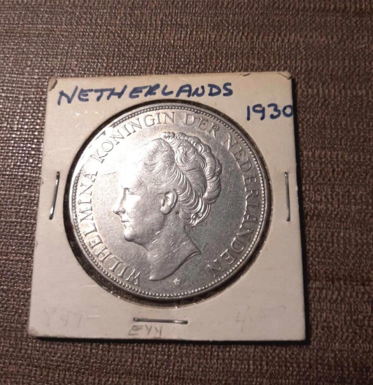 1930 Netherlands 2-1/2 Gulden Silver Coin