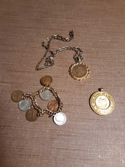 US Coins Braceley and Pendant, Canadian Coin Necklace