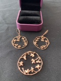 Vivir World Japanese Elegance Collection Rose Gold Pendant and Rose Gold Earrings