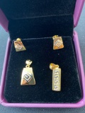 Vivir World Greek Ethos Collection Gold Earrings, and two Gold Pendants