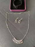 Vivir World Greek Ethos Collection Silver Necklace and Silver Earrings