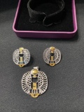 Vivir World Egyptian Collection Silver/Gold Earrings and Silver/Gold Pendant