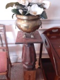 LR- Banister Post and Brass Pot with Faux Flowers