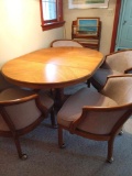 Family Room- Pedestal Wood Dining Table with 4 Chairs