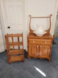B1- Oak Washboard Dresser with Ceramic Pitcher and Bowl
