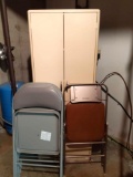 B- Metal Cabinet and (5) Metal Chairs