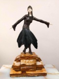 R3- D. Chiparus Bronze Lady in Black Dress on Marble Base