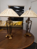 R3- Pair of Brass, Metal, Glass Base Lamps