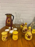 Hand Painted Dishware and 2 Pitchers