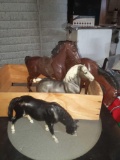B- (4) Toy Horses with Wood Box