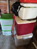 G- Lot of (5) Coolers and Plastic Drawers