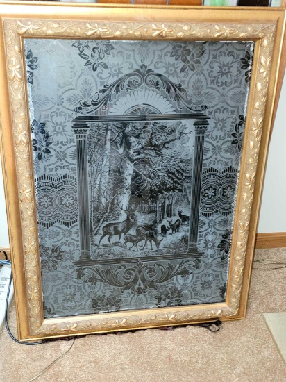 LR- Framed Glass Deer in Woods