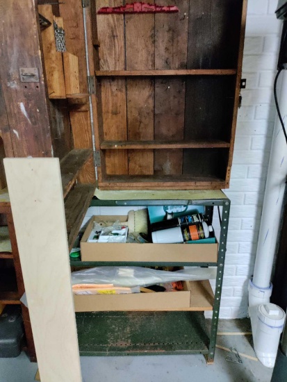 B- Metal Cabinet, Wood Cabinet, and Box Lot Contents