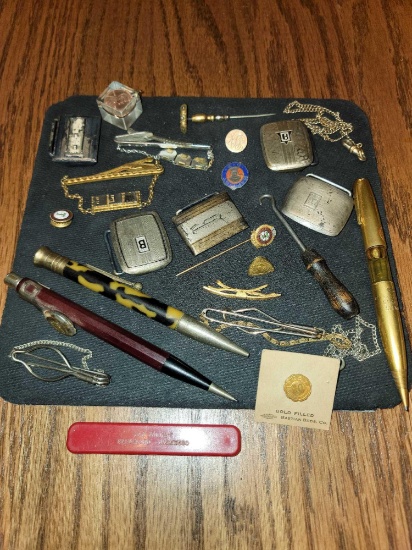 FR- Lot of Pens, Belt Buckles, Pins